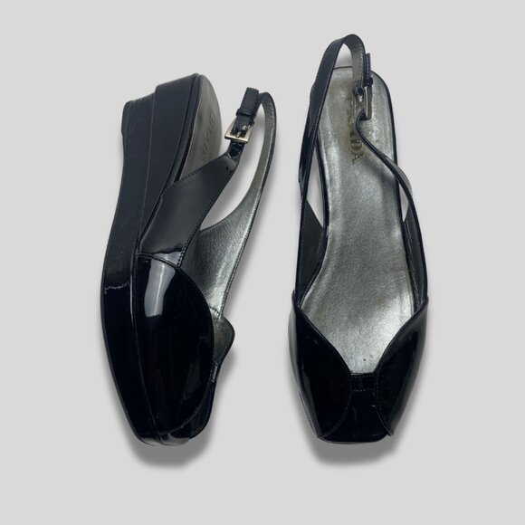 PRADA Patent Leather Slingback Sandals Size 37.5 - Picture 1 of 9